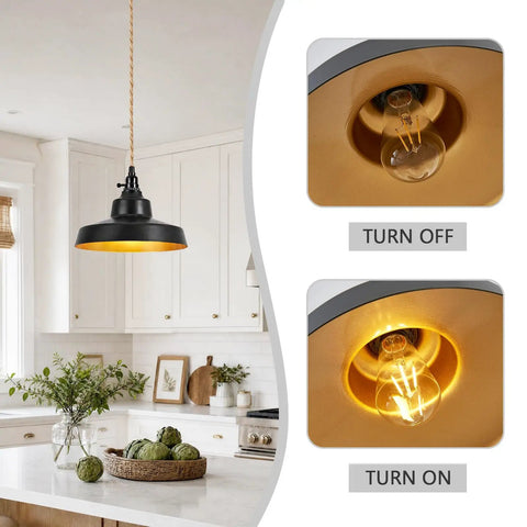 AMRUIPO 22FT Plug in Pendant Light Farmhouse Hanging Lamp Fixtures in kitchen with on/off bulb switch and dome shade.