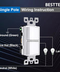 Double Rocker Light Switch In Wall Dual Decorator, UL Listed, 15A 120-277V, Space Saving Design With Included Decor Wall Plate, White Finish, Two Switches For Separate Light Control. Single pole wiring diagram