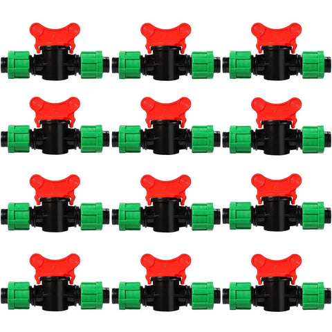 1/2 Inch Universal Drip Irrigation Shut Off Valve Set For Tubing Coupling Locking Fittings, 12 Piece Value Pack