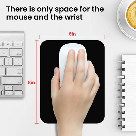 Hand using mouse on Compact 6x8 Inch Mouse Pad For Travel And Work Flexible For Horizontal Or Vertical Use Perfect For Laptops Keyboard Trays And Small Desk Setups Budget Friendly Portable Office Accessory For On The Go Black