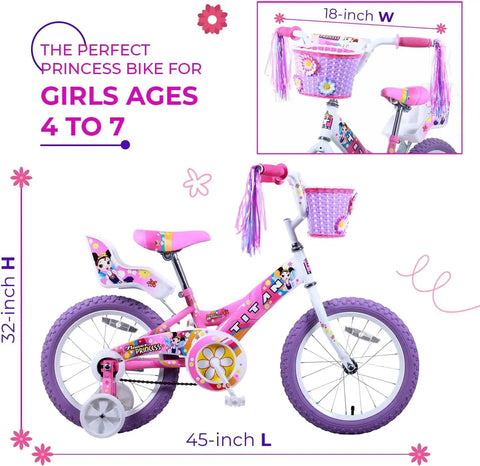 Girls 16 Inch BMX Bike With Training Wheels, Utility Basket And Streamers, Pink Kid Bike For Beginners Aged 4 To 9 in side view