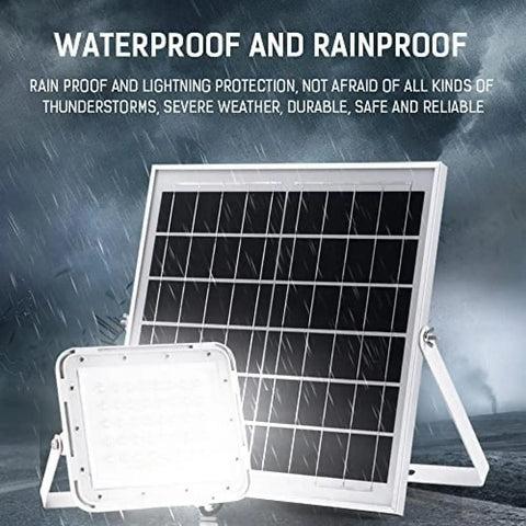 Badass Outdoor Solar Led Flood Lights With Easy Remote Control Ip67 Waterproof Heavy Duty Security Lighting For Yard Patio And Garden High Output 150 Watt Wide Beam solar panel and flood light under rain