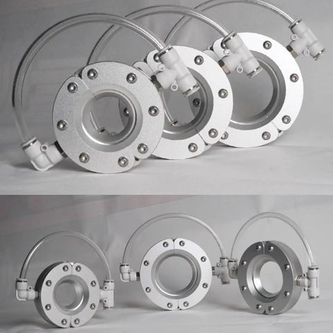 Heavy Duty 360 Degree Aluminum Alloy Ring Air Knife Blower For High Speed Industrial Pipe And Cable Drying With Powerful Even Airflow And Low Consumption Ideal For Surface Processing Equipment 51mm Model close-up of aluminum rings with hoses.