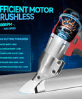 Heavy Hitter Brushless Cordless Metal Shear Fits Milwaukee 18V Battery cutting through metal sheet with precision at 2500 RPM.