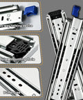 Tough As Nails Heavy Duty Drawer Slides With Lock For Pickup Trucks Side Mount 3 Fold Design 485 Lb Load Rating Built For Tool Boxes Truck Bed Storage RV Compartments And Industrial Cabinets, stainless steel close-up