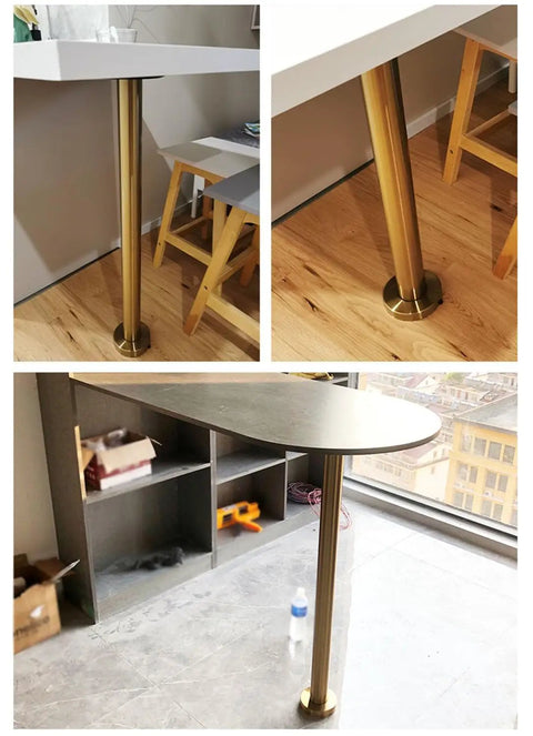 Stainless Steel Round Table Leg 6cm Diameter With Screws, Built Tough For DIY Coffee And Dining Tables, shown installed
