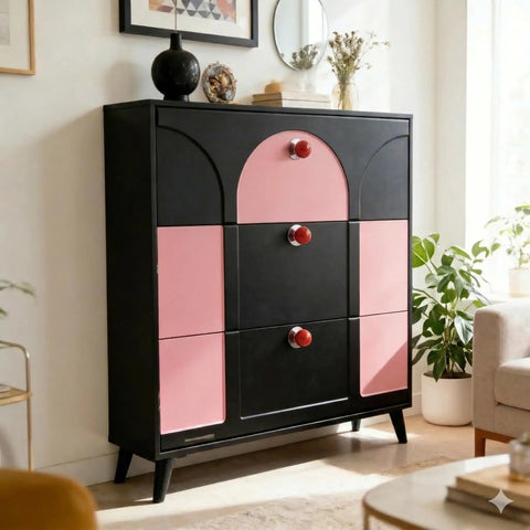 Dead Simple Peel And Stick Cabinet Knobs Ten Pack Red Ceramic Ball Handles With Slick Silver Stainless Base Rock Solid Adhesive Zero Fuss Install For Drawers Cupboards And Dressers on pink and black dresser.