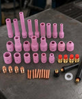 Tig Torch Accessory Kit With Stable Gas Support For Industrial Parts And Hobbyist Repairs, Includes Replacement Components And Consumables For Metal Fabrication To Keep Your Setup Kicking And Reliable, showcasing pink ceramic nozzles and brass connectors.