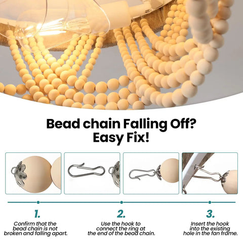 Image showing repair steps for Stylish Boho Fandelier Ceiling Fan With Built In Light And Wireless Remote six speeds low profile flush mount.