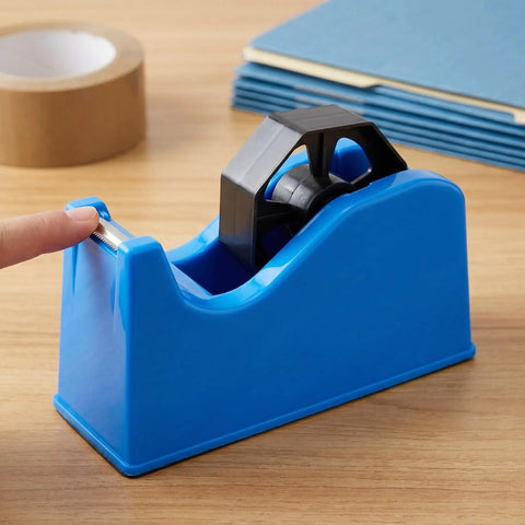 Portable Plastic Tape Dispenser With Weighted Non Slip Base And Vertical Roll Mechanism, Quick Release Blade, Desk Side Organizer For Washi And Masking Tapes, Great For Office, School, And Stationery Setups in blue plastic