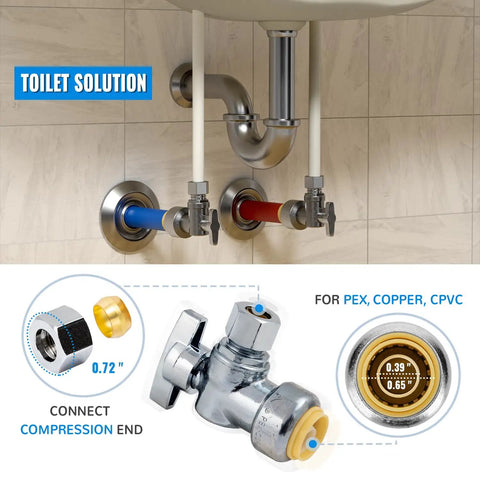 Angle Stop Valve Pack Twenty Five No Lead Brass Push To Connect One Half By Three Eighth Inch Compression Water Shutoff Valve