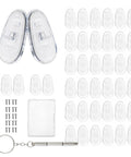 No Sweat Silicone Eyeglasses Nose Pads With Twenty Anti Slip Replacement Pairs, screws and screwdriver tools laid out.