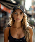 Woman wearing Mesh Baseball Cap For Men And Women I Hate Pulling Out Funny Camper RV Camping Trailer Trucker Dad Cap Black