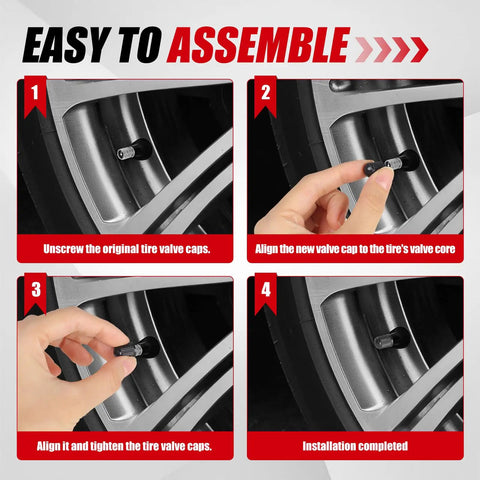 Steps to install Premium Tire Valve Caps With O Ring For Cars, Bicycles, Motorcycles, SUVs And Trucks Black 100 Count Pack