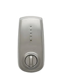 Front view of Heritage Electronic Keypad Deadbolt in Satin Stainless Finish with motor driven latch.