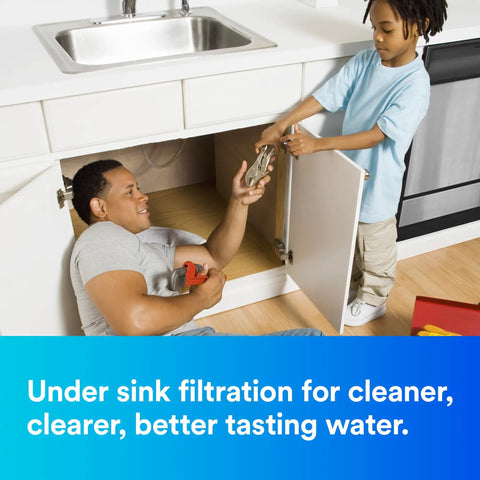 Father and son installing Sediment Pre Filter Cartridge For Under Sink Reverse Osmosis Systems Fits 3M RO401 And 3M RO501