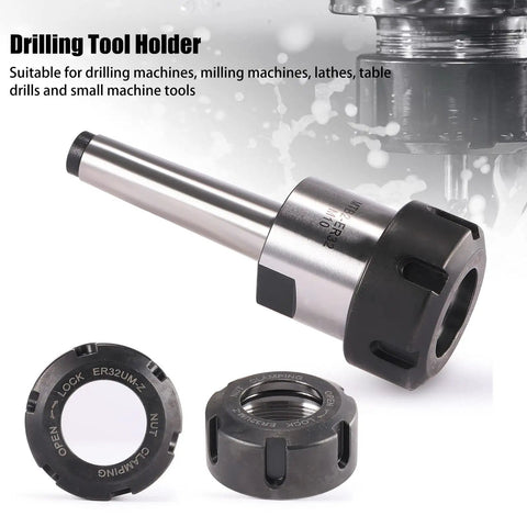 MT2 Morse Taper Collet Chuck For ER32 And M10 Fits, Spring Collet Holder next to collet nut and tool holder