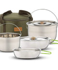 Compact Stainless Steel Campfire Cookware Set With Travel Tote 4 Piece Pot And Pan Kit for outdoor adventures and camping