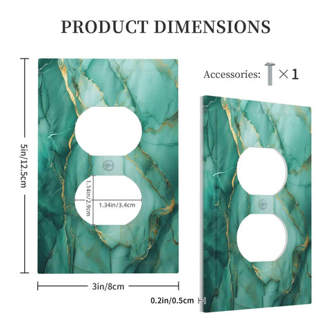 Turquoise And Gold Gemstone Marble Texture Switch Plate One Gang Duplex Outlet Cover dimensions and installation details.