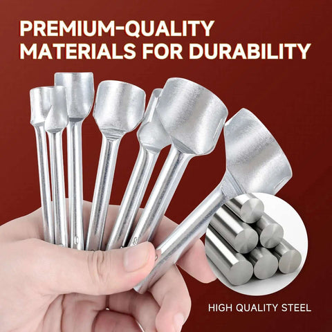 Hand holding Leather Craft Tools Arc Shaped Half Round Punch Set With Edge Cutters, showcasing durability and high-quality steel.