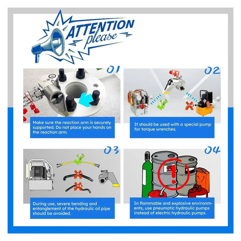 Infographic instructions for using Badass MXTA Hydraulic Torque Wrench with safety tips and equipment guidelines.