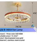 Top Shelf Modern LED Crystal Ceiling Fan Light With Three Color Temperature Control, electroplated rose gold chandelier design.