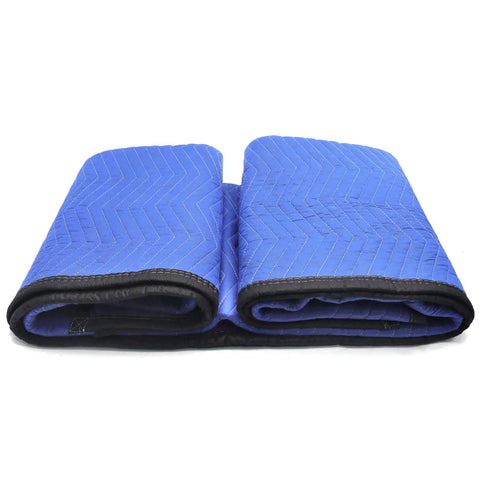 72x80 Extra Thick Furniture Moving Blanket Pack Of 12 Heavy Duty Protective Pads For Shipping And Moving, folded blue view