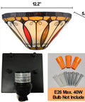 Real Tiffany Glass Sconce With A 12 Inch Wide Stained Glass Shade Antique Vintage Mission Style Wall Light dimensions and components