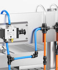 Three Way Two Position Air Valve with 1/4 NPT P A Ports and 1/8 NPT R Port installed in pneumatic system, model 3R210-08