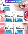 Diagram of Six Piece At Home Dental Hygiene Kit for Plaque and Tartar Removal Stainless Steel Dental Picks With Case Easy Grip Pro Grade Tools