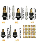 Rivet Nut Tool Kit Heavy Duty For M3 To M8 Sizes With Carbon Steel Rivnut Installer Adapters Includes M3 M4 M5 M6 M8 Heads And Assorted Rivet Nuts Manual Or Drill Powered Threaded Insert Tool Two Pack, M3-M8 heads and rivet nuts