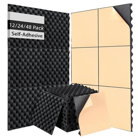 Heavy Duty Peel And Stick Soundproof Foam Acoustic Wall Panels High Density Noise Dampening Blocks, black and beige foam textures