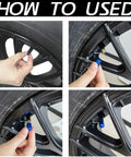 Hands using Deep Blue 4 Pack Tire Valve Stem Caps Universal For Cars, SUVs, Trucks, Motorcycles And Bikes Easy Twist On