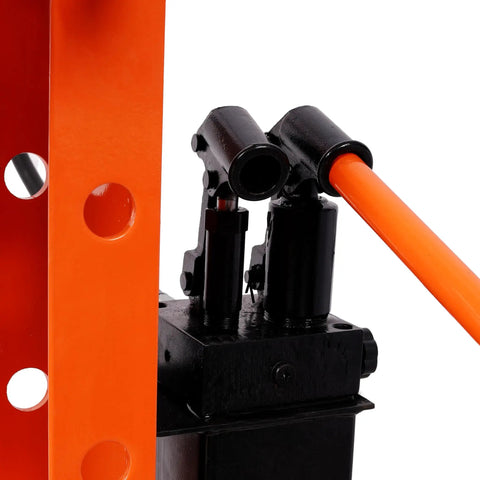 Close-up of the hydraulic mechanism on the Heavy Duty Hydraulic Shop Press, showcasing the 30 ton H-Frame rig's pressure components.