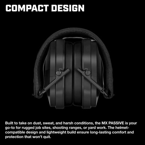 Front view of MX Passive Earmuffs for Reliable Noise Reduction 30 SNR 23 NRR Helmet Compatible Durable Ear Protection