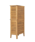 Side angle of Outdoor Acacia Wood Storage Cabinet With Two Doors And Four Shelves For Backyard Garden Balcony Coastal Farmhouse Style Tool Organizer Weather Resistant Teak Look 61 Inch Tall Shed For Extra Outdoor Storage