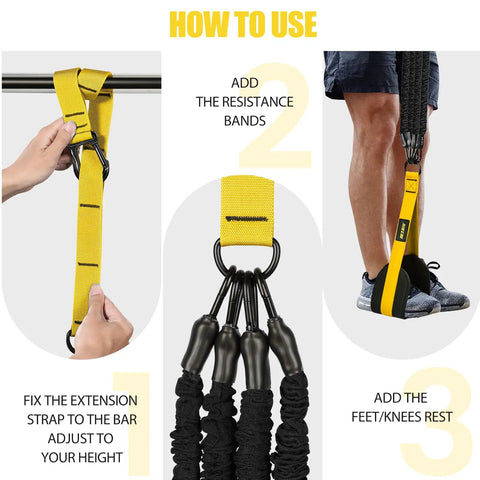 Heavy Duty Pull Up Assistance Bands 260lbs For At Home Workouts with yellow adjustable nylon straps and resistance bands