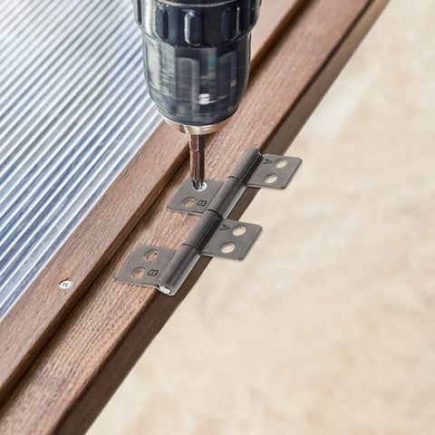 Heavy Duty Stainless Steel Door Hinges 2 Pack With Damping Shaft And 360 Degree Rotation black hinge being installed on wood door