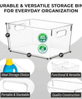 Massive Clear Plastic Storage Bins Pantry Fridge Cube Organizers dimensions 11x8x6 inches, BPA free, stackable for versatile home setup.