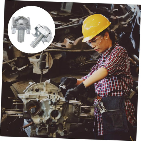Woman working on a machine with Top Shelf 100 Piece Rack Mount Screws Plus Cage Nuts Forged From Heavy Duty Steel With Zinc Coating.