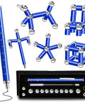 Fidget Pen For Stress Relief At Work Or School, Dope Rotating Desk Toy, blue magnetic pen with creative shapes and box