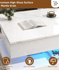 47.2 Inch Lift Top Coffee Table With LED Lights And Charging Station, modern white high gloss with open book and cup on top