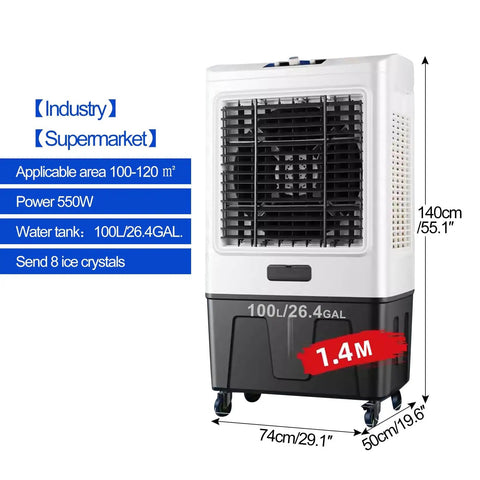 Heavy Duty Portable Evaporative Swamp Cooler Packing Three Fan Speeds One Twenty Degree Sweep And A Massive Hundred Gallon Tank, 100L tank