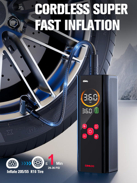 Portable Tire Inflator With Color LED Screen, 12V Car Air Pump, 4X Faster Inflation, Digital Pressure Gauge by a car tire