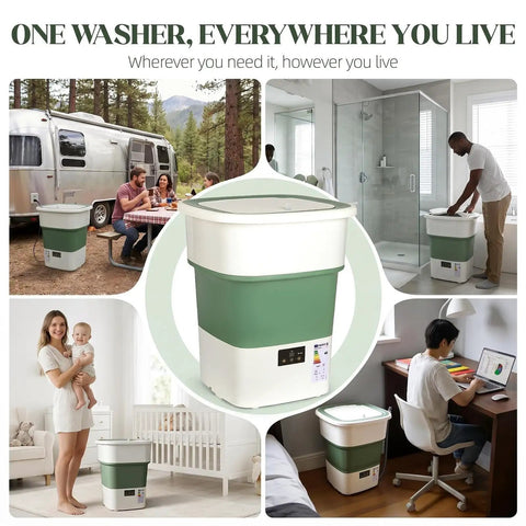 No Sweat Portable Washing Machine And Slick Foldable Washer With 1.8 Cubic Foot Capacity in various living spaces.