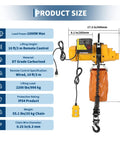 Super Heavy Duty 2200 Lbs Electric Chain Hoist With 20 Ft Lifting Height, Rock Solid 1 Ton Winch for garage with detailed specs.