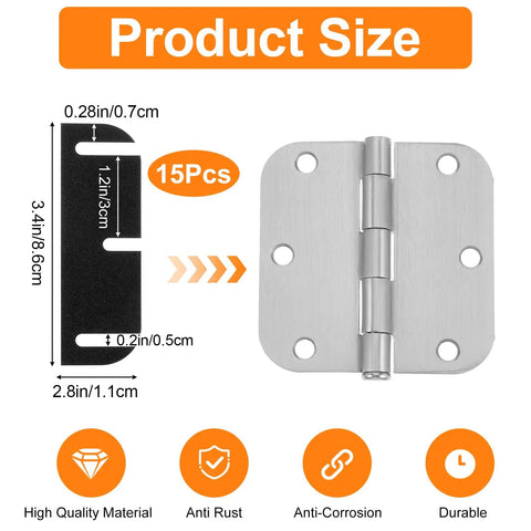 Product size illustration of 15-piece hinge from 30 Piece Stainless Steel Door Hinge Shims Kit With Coated Finish For Interior Doors Gap Filler And Alignment Fix DIY Home Repair Essential For 4 Inch By 1.5 Inch Hinges Durable Shim Set Easy Install