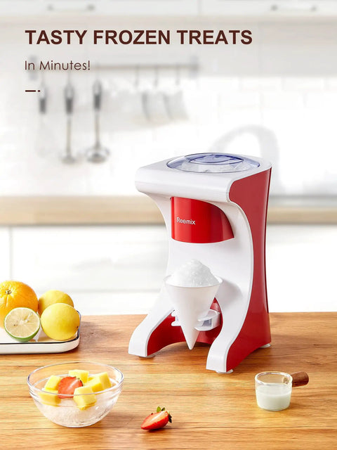 Top Tier Slushie Machine And Snow Cone Maker For Cold Brew Slush Blasts And Block Party Vibes with shaved ice treats in kitchen setting.