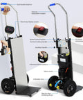 Detailed view of Super Heavy Duty Electric Stair Climber Hand Truck With 1200W Motor And 900 LB Load Capacity showing features like battery and buttons.