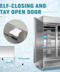 Heavy Duty Workhorse 54 Inch Commercial Freezer Offering 49 Cu Ft Capacity with self-closing and stay-open door design.